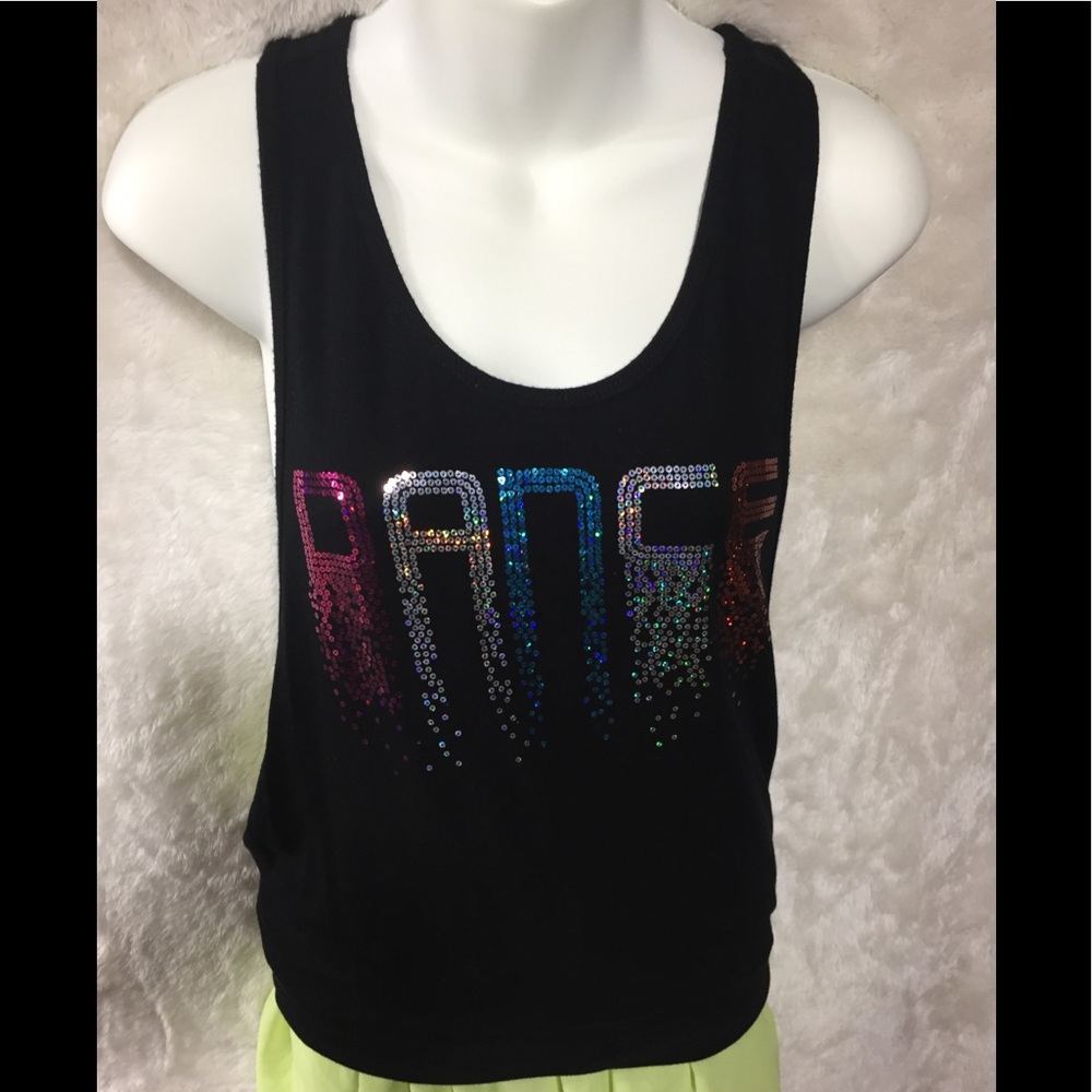🌷NWOT🌷Black sleeveless shirt -“DANCE” Sparkles